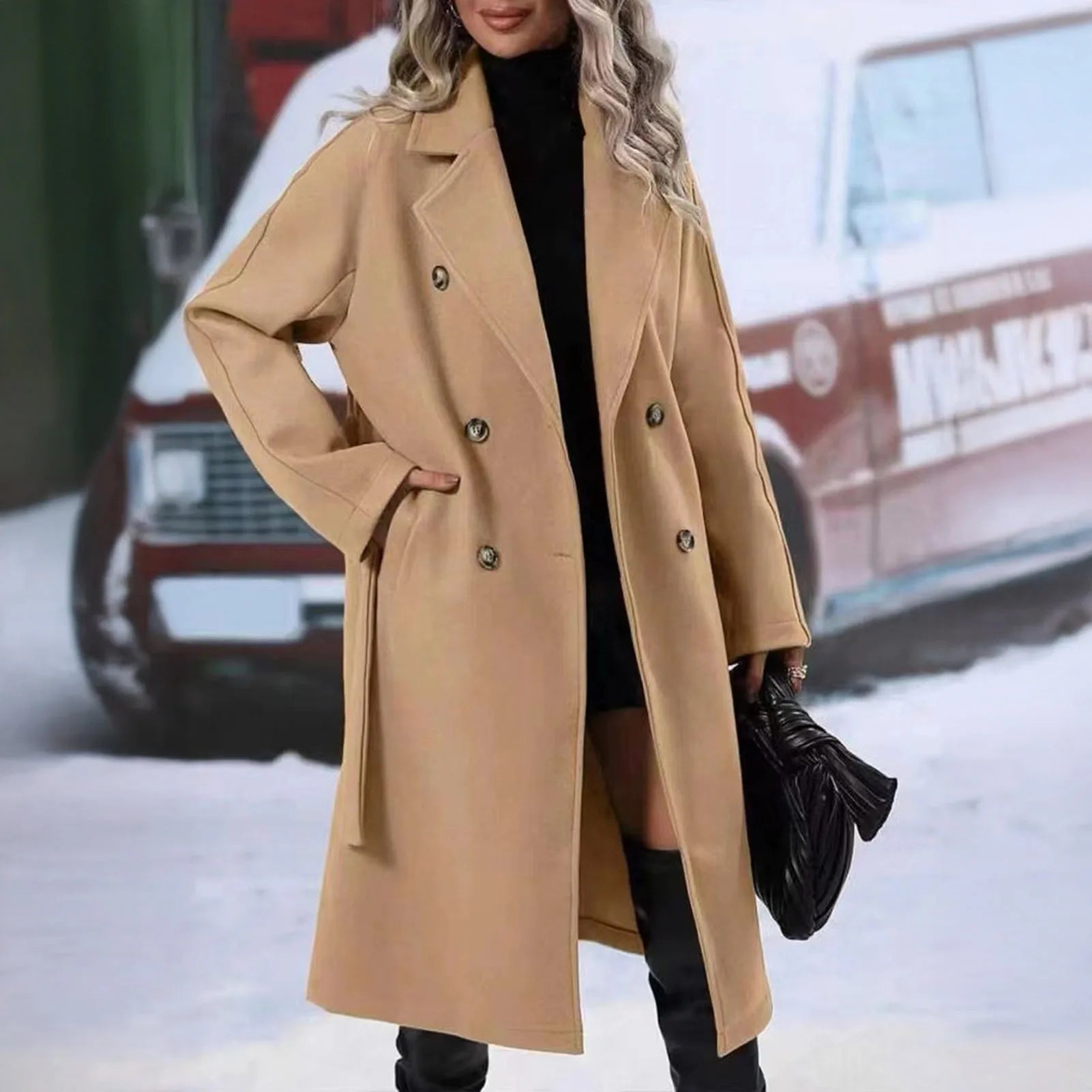 Women Casual Coat Women Windbreaker Coat Elegant Women's Wool Trench Coat with Belt Double Breasted Overcoat for Fall Winter Lizbert