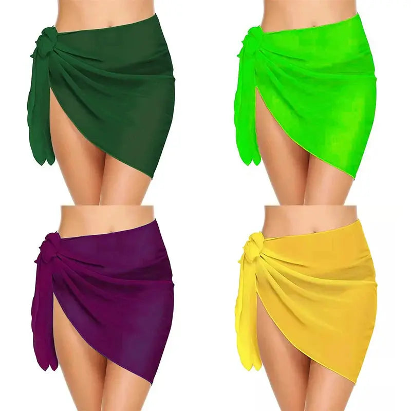 Women Short Sarongs Swimsuit Summer Coverups Beach Bikini Wrap Sheer Short Ladies Skirt Chiffon Scarf Cover Ups For Swimwear Lizbert