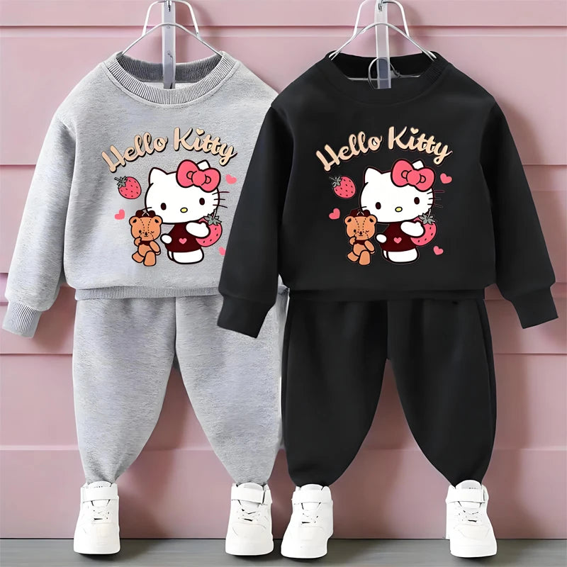 Autumn Girl Boy Clothes Set Children Sanrio Hellow Kitty Printing Sweatshirt Top and Pants Bottom 2 Pcs Suit Casual Tracksuit