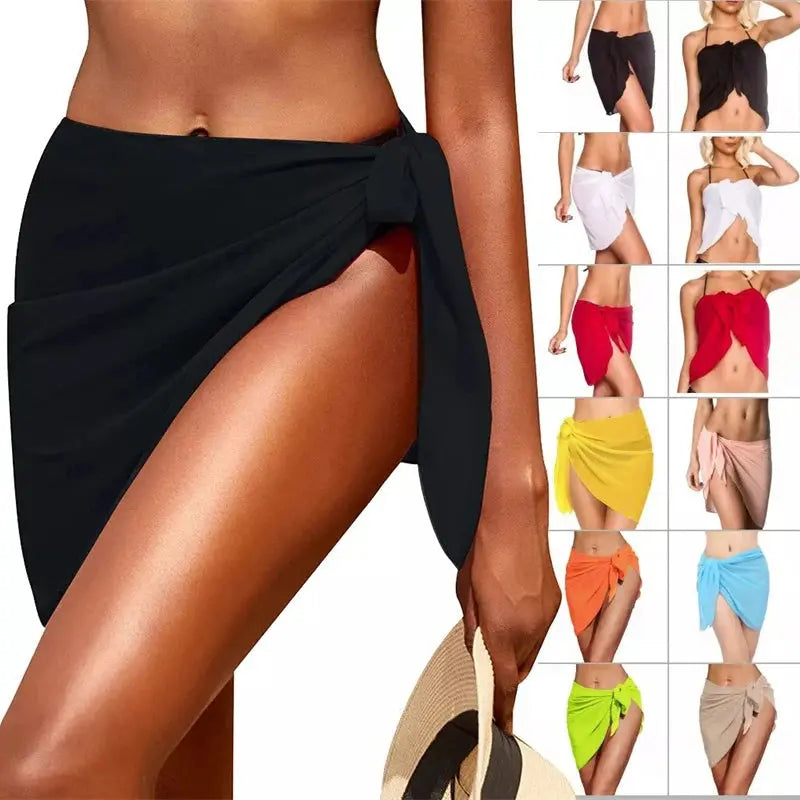 Women Short Sarongs Swimsuit Summer Coverups Beach Bikini Wrap Sheer Short Ladies Skirt Chiffon Scarf Cover Ups For Swimwear Lizbert