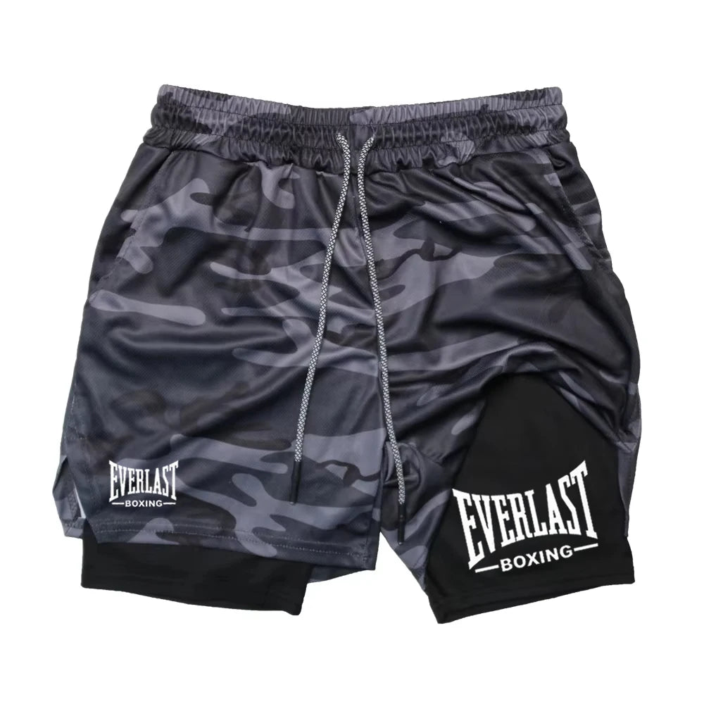 Men's compression gym shorts, EVERLAST printed sports pants, double layered, quick drying, basketball,  muscle, fitness RL0365 Lizbert