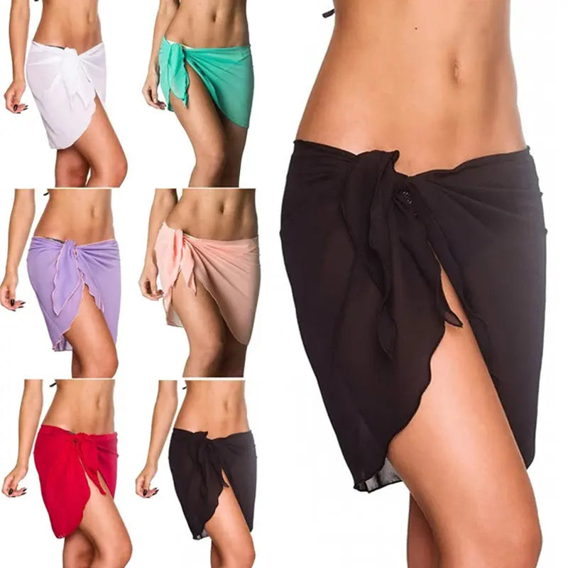 Women Short Sarongs Swimsuit Summer Coverups Beach Bikini Wrap Sheer Short Ladies Skirt Chiffon Scarf Cover Ups For Swimwear Lizbert