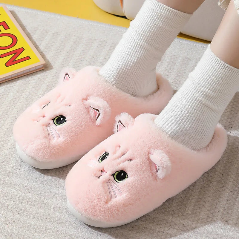 Winter Warm Fur Slippers for Women 2025House Non Slip Soft Shoes Comfort Flat Heel Home Indoor Bedroom Plush Slippers