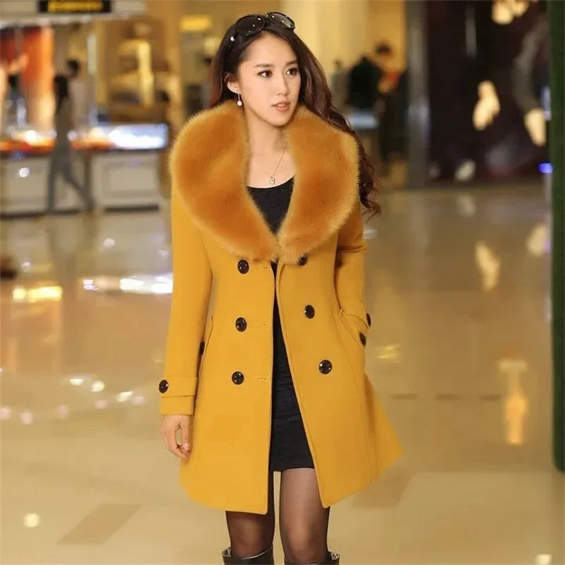 Korean Fashion Women Casual Loose Woolen Coat Elegant and Chic Solid Outerwear Long Overcoat with Belted Female Warm Cloak Lizbert