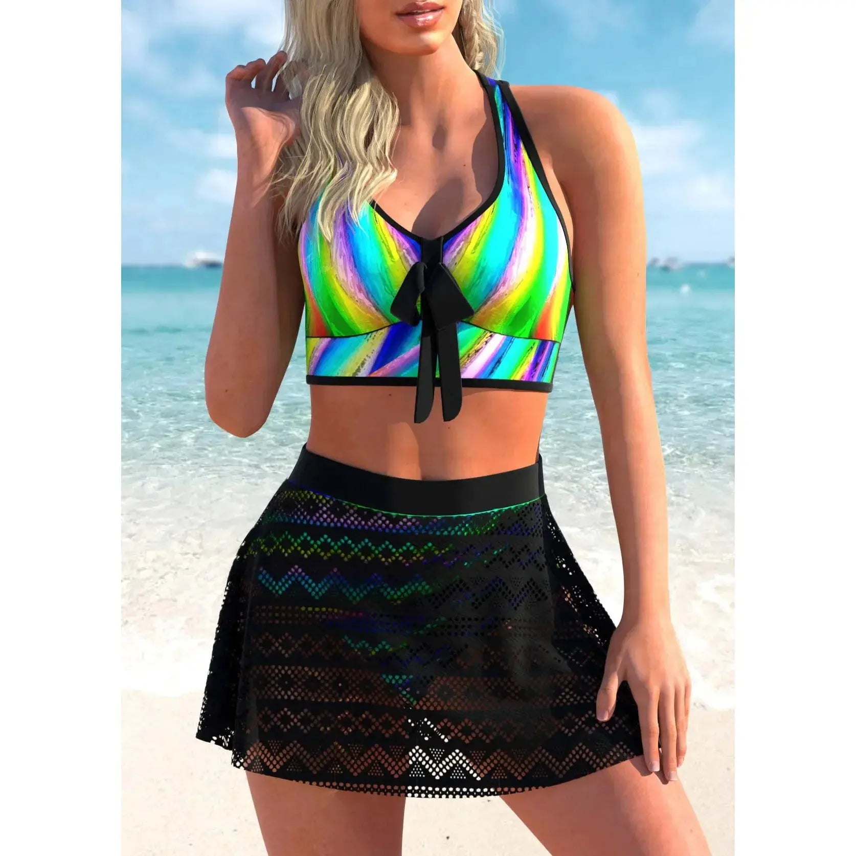 New Women's Bikini Two-piece Set, Regular Blue Bow Tie, Sexy and Fashionable Beach Vest Shorts S-5XL Lizbert