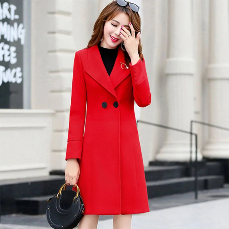 New Woolen Coat Female Long Autumn Winter Korean Fashion Slim Woolen Coats Woman Clothing Casual Parker Overcoat Trench Coats Lizbert