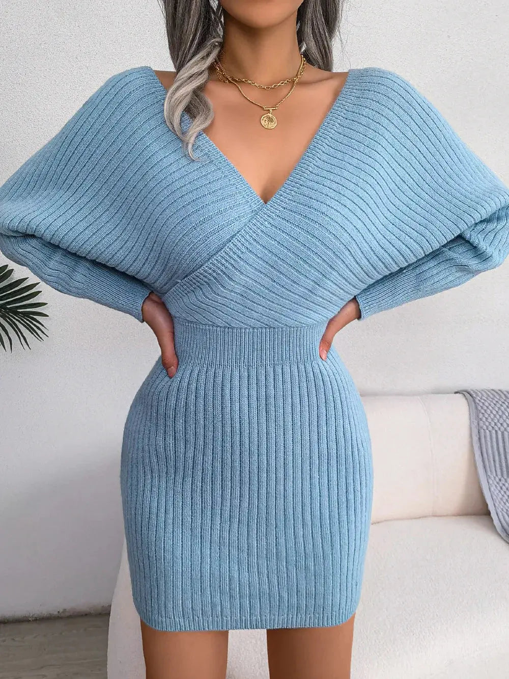 Woman Dress Superior Quality Summer Dresses Knit Long Sleeve V Neck Thin Waist Dresses Casual Vestidos Dropshipping Sale BJS2078 Lizbert