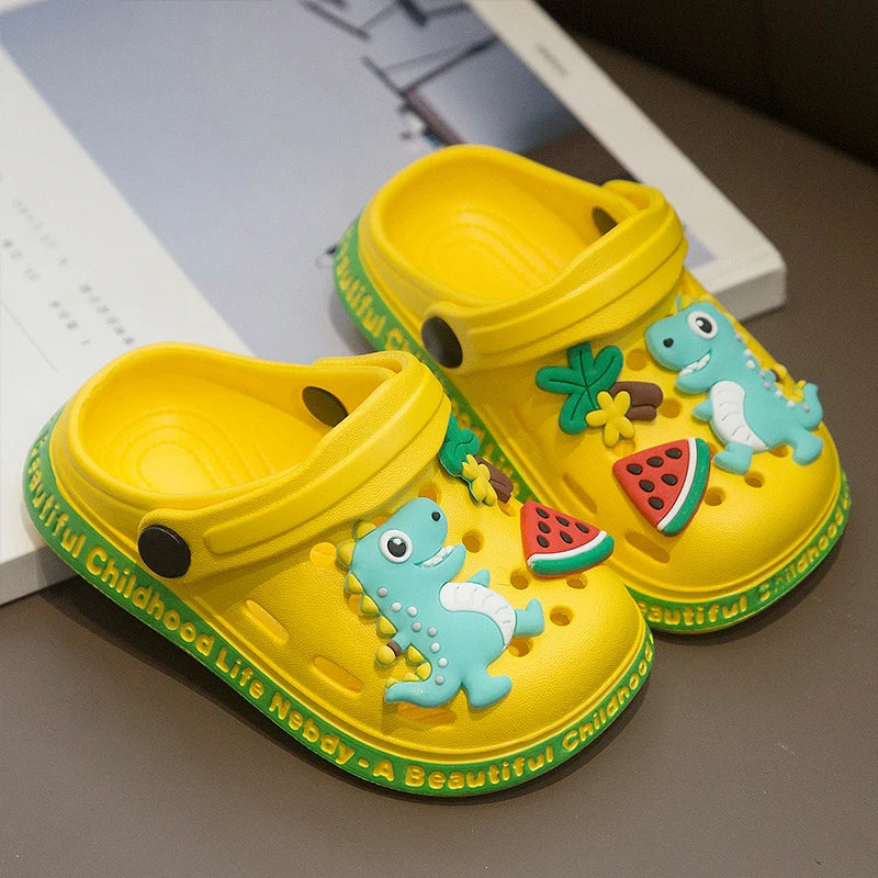 Children's cave shoes cartoon dinosaur pattern sandals baby walking shoes anti slip quick drying shoes water shoes garden shoes Lizbert