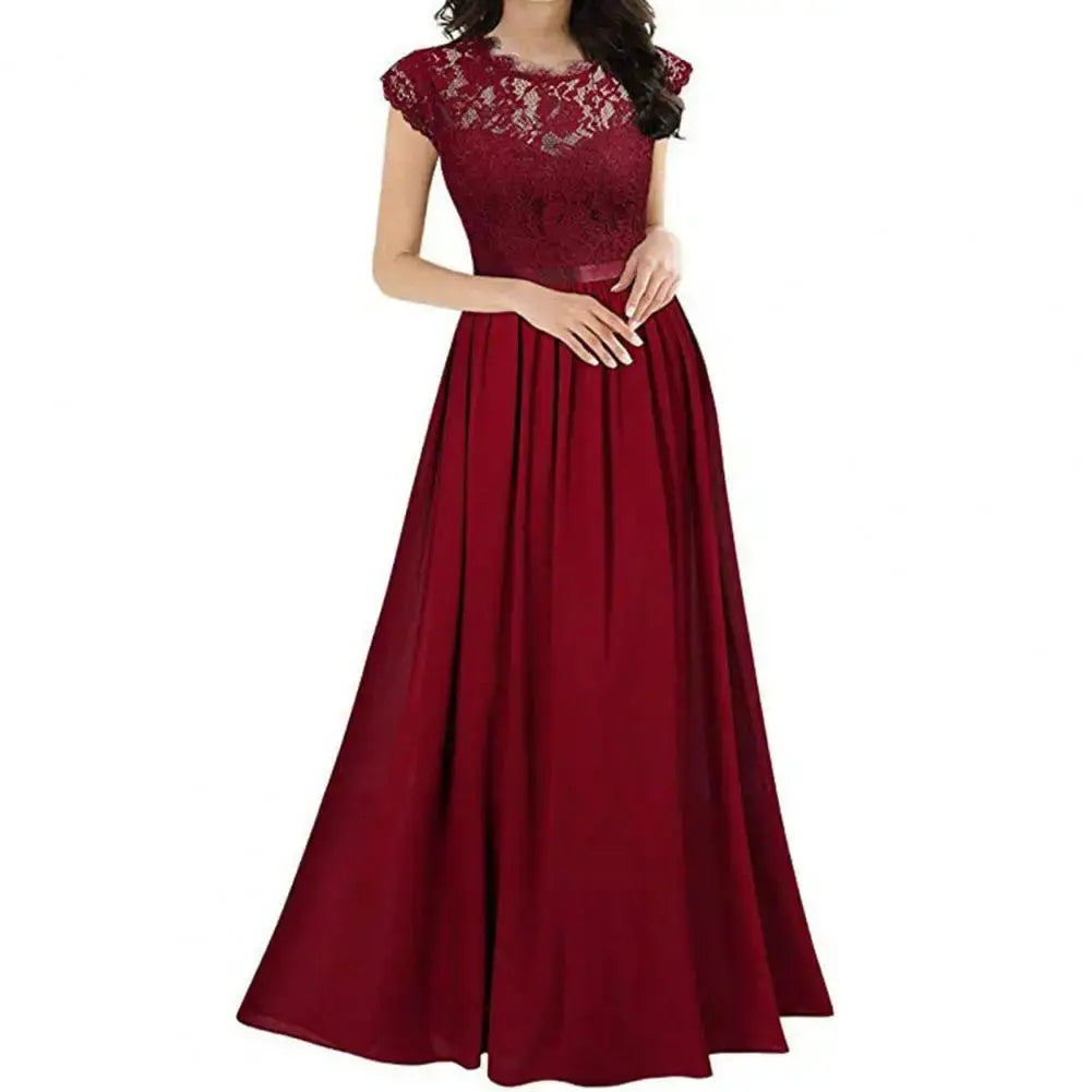 Casual Chic Lace Skirt Elegant Lace Maxi Dress for Women Mother of Bride A-line Wedding Party Gown Pleated Detail Dress Lizbert