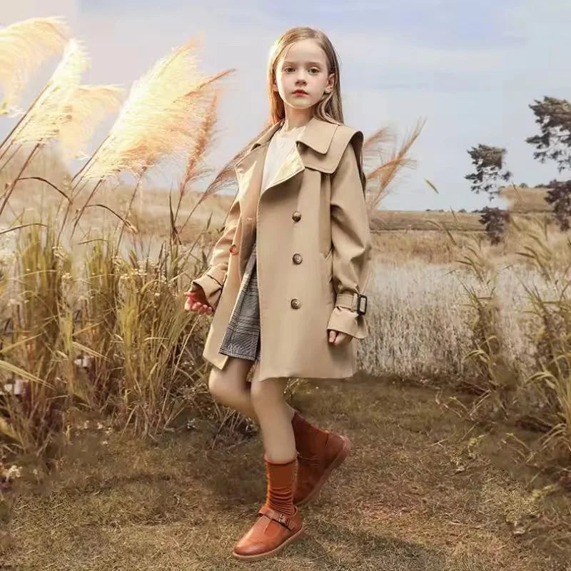 Girls Windbreaker Coat Spring Autumn Kids Windproof Jackets Children Mid-Length Trench Outerwear Teenagers Overcoat 4-14 Years Lizbert