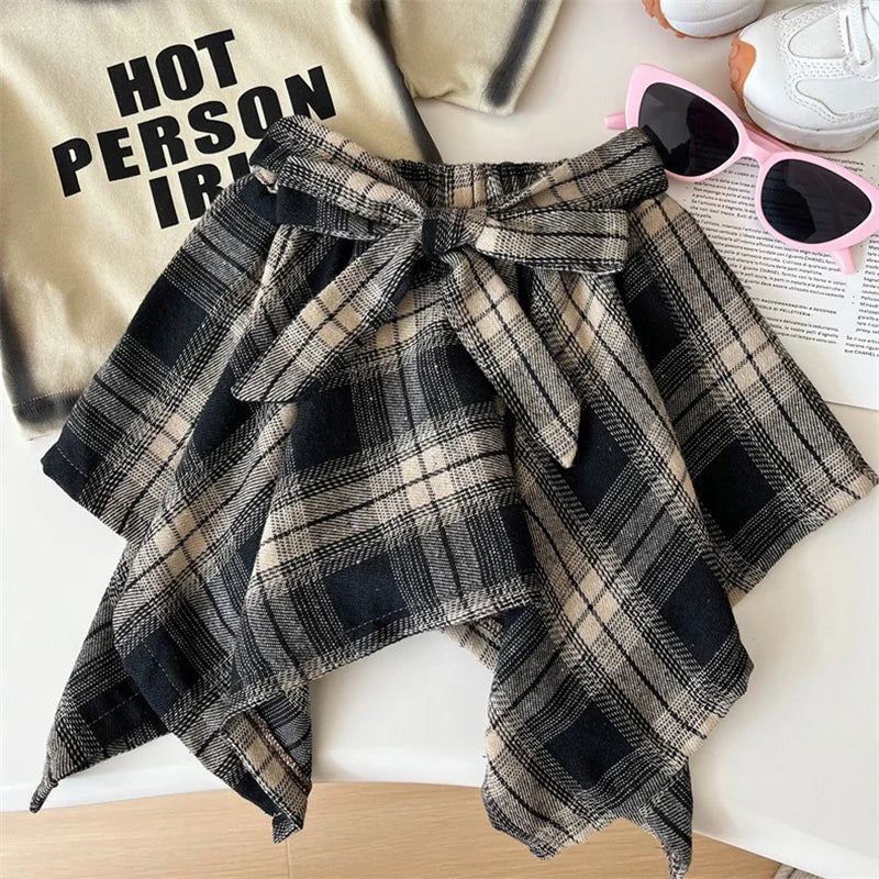 Summer Children's Clothing Girls Outfit Set Fashion Letter Print Short Sleeved T-Shirt+Irregular Plaid Skirt Toddler Clothes