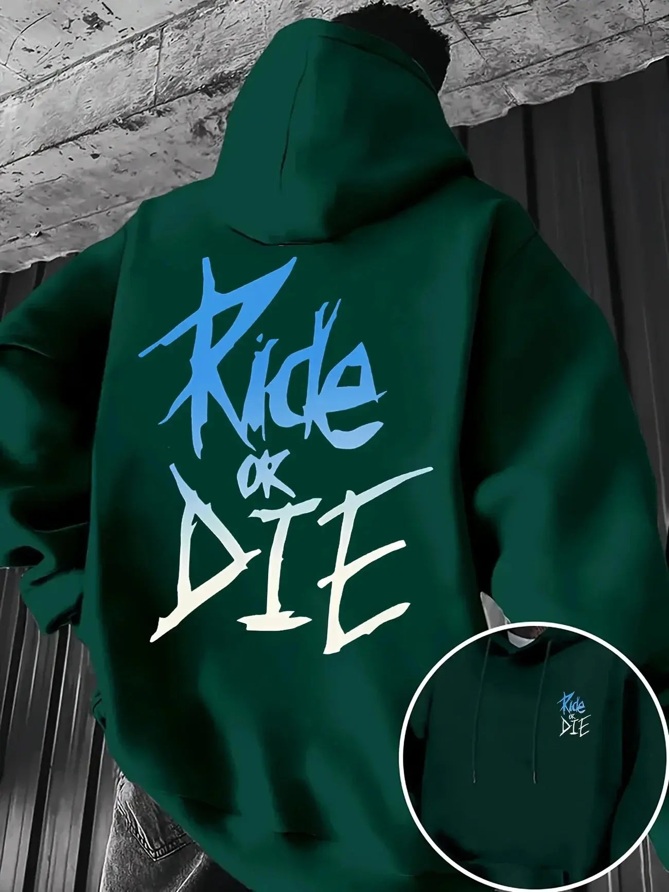 RIDE OR DIE graffiti print street kangaroo pocket designer men's autumn and winter casual polyester fiber hooded sweatshirt Lizbert