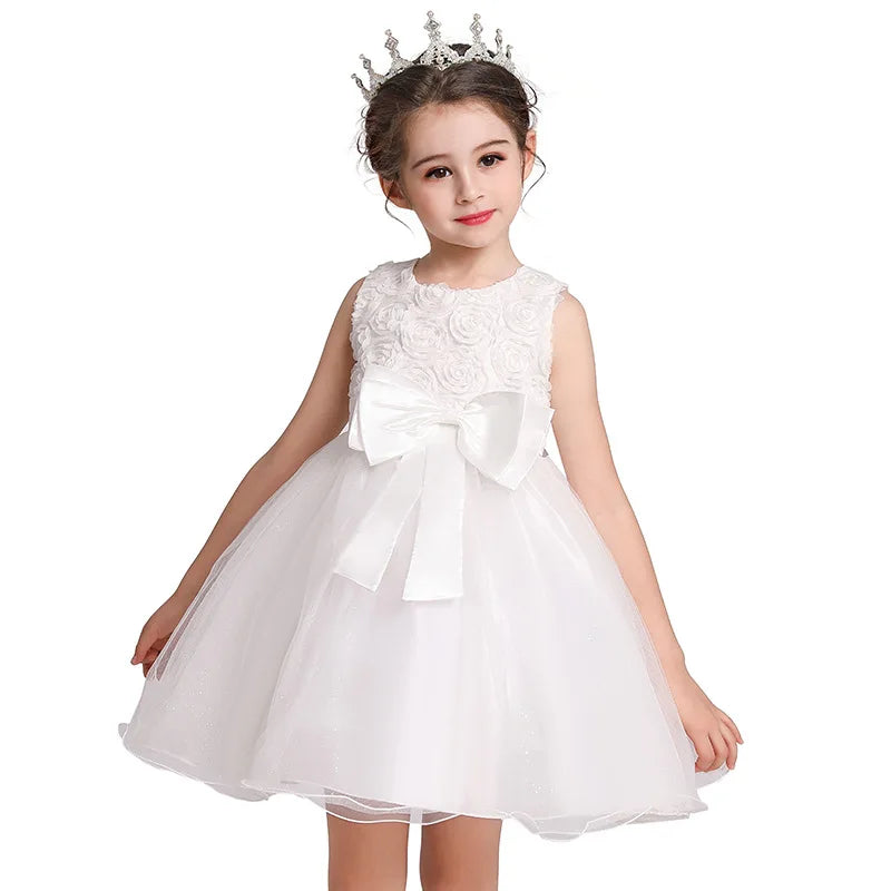 Girl's flower bow princess dress 1-12 year old Baby sequin mesh dress sweet casual dress birthday party performance costume Lizbert
