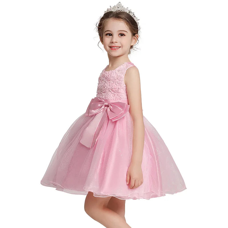 Girl's flower bow princess dress 1-12 year old Baby sequin mesh dress sweet casual dress birthday party performance costume Lizbert