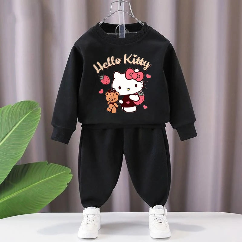 Autumn Girl Boy Clothes Set Children Sanrio Hellow Kitty Printing Sweatshirt Top and Pants Bottom 2 Pcs Suit Casual Tracksuit