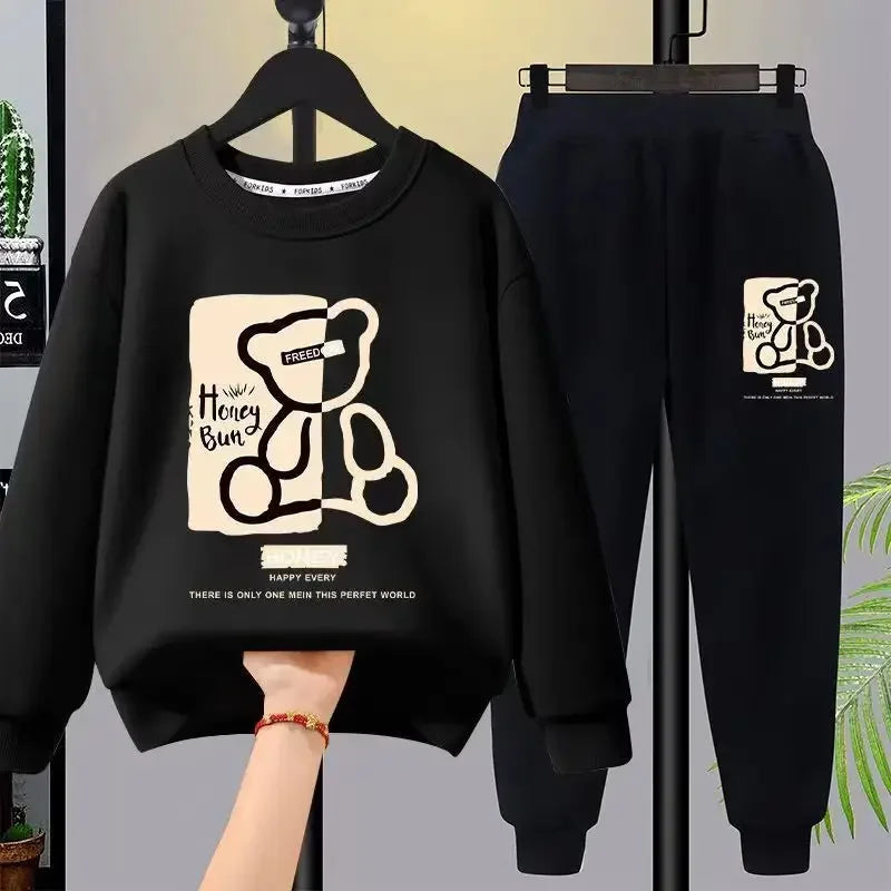 Spring Autumn Baby Girls Clothes Set Kid Boy Cartoon Bear Printed Cotton Sweatshirt Pullover&Pants 2pcs Suit Children Tracksuit Lizbert