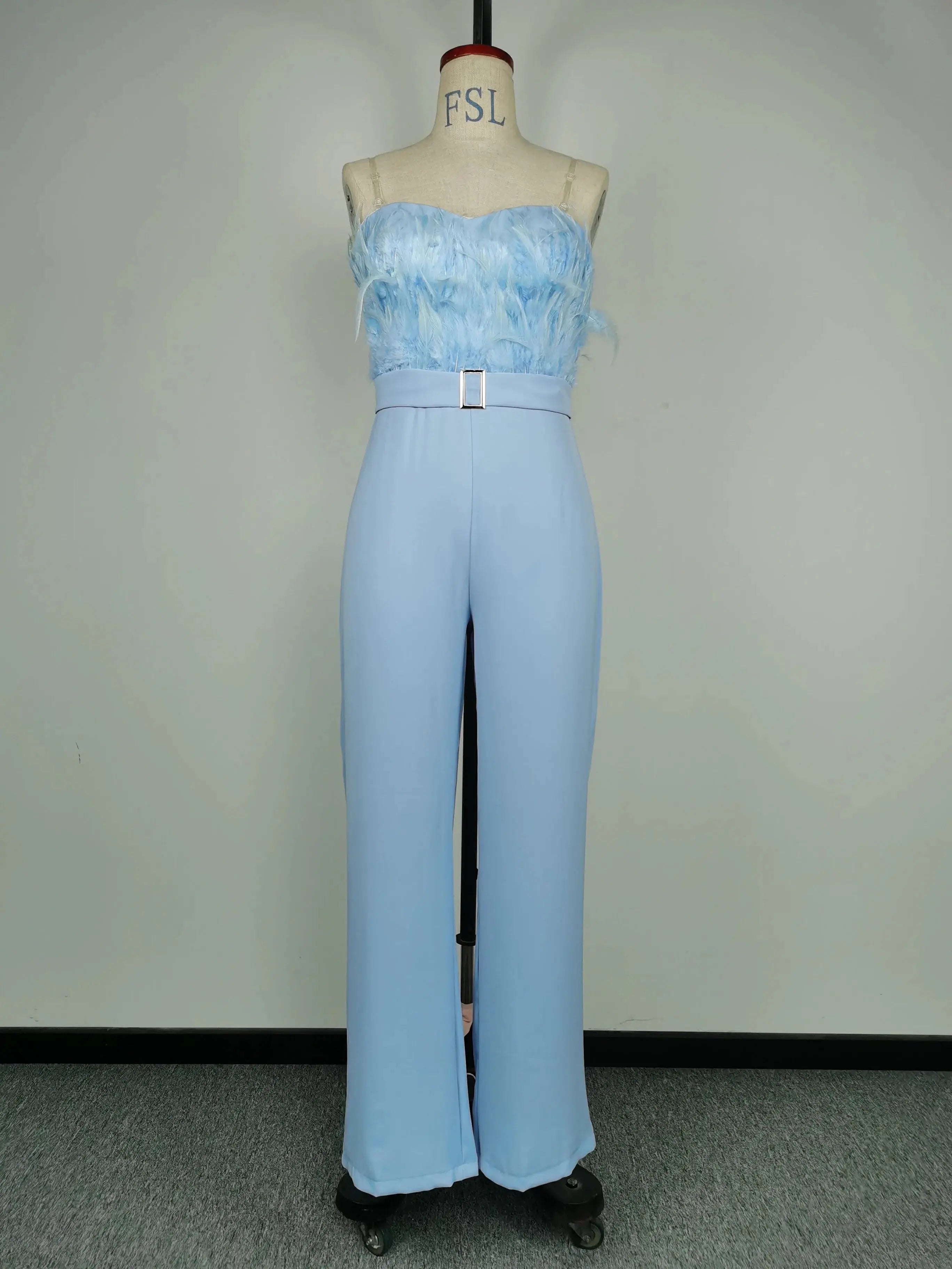 Jumpsuit Women Elegant Long Jumpsuit Strapless Slash Neck Feather Tube Top Sexy Fashion Party Night Evening Jumpsuit 2021 Summer Lizbert