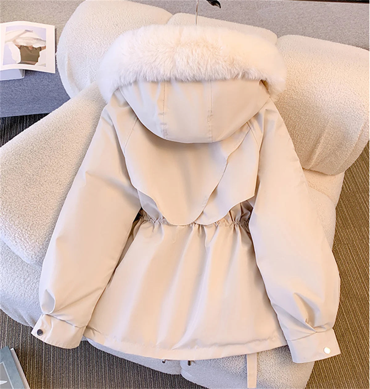 Women Autumn Winter Fashion Coats Korean Hooded Drawstring Padded Jackets Solid Female Casual Street Outfit Coat Zip Up Parkas Lizbert
