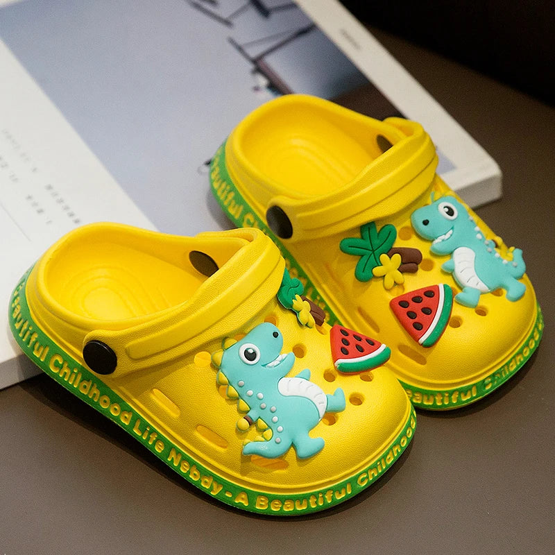 Children's cave shoes cartoon dinosaur pattern sandals baby walking shoes anti slip quick drying shoes water shoes garden shoes Lizbert