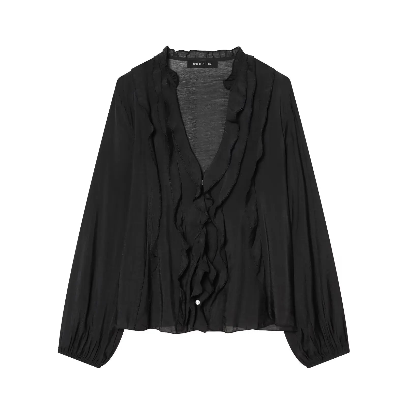 HH 2026 Spring Summer Trend Women Polka Dot Ruffled V Neck Blouse Long Sleeve Buttons Shirts Elegant Lady Chic Thin Shirt Tops Lizbert