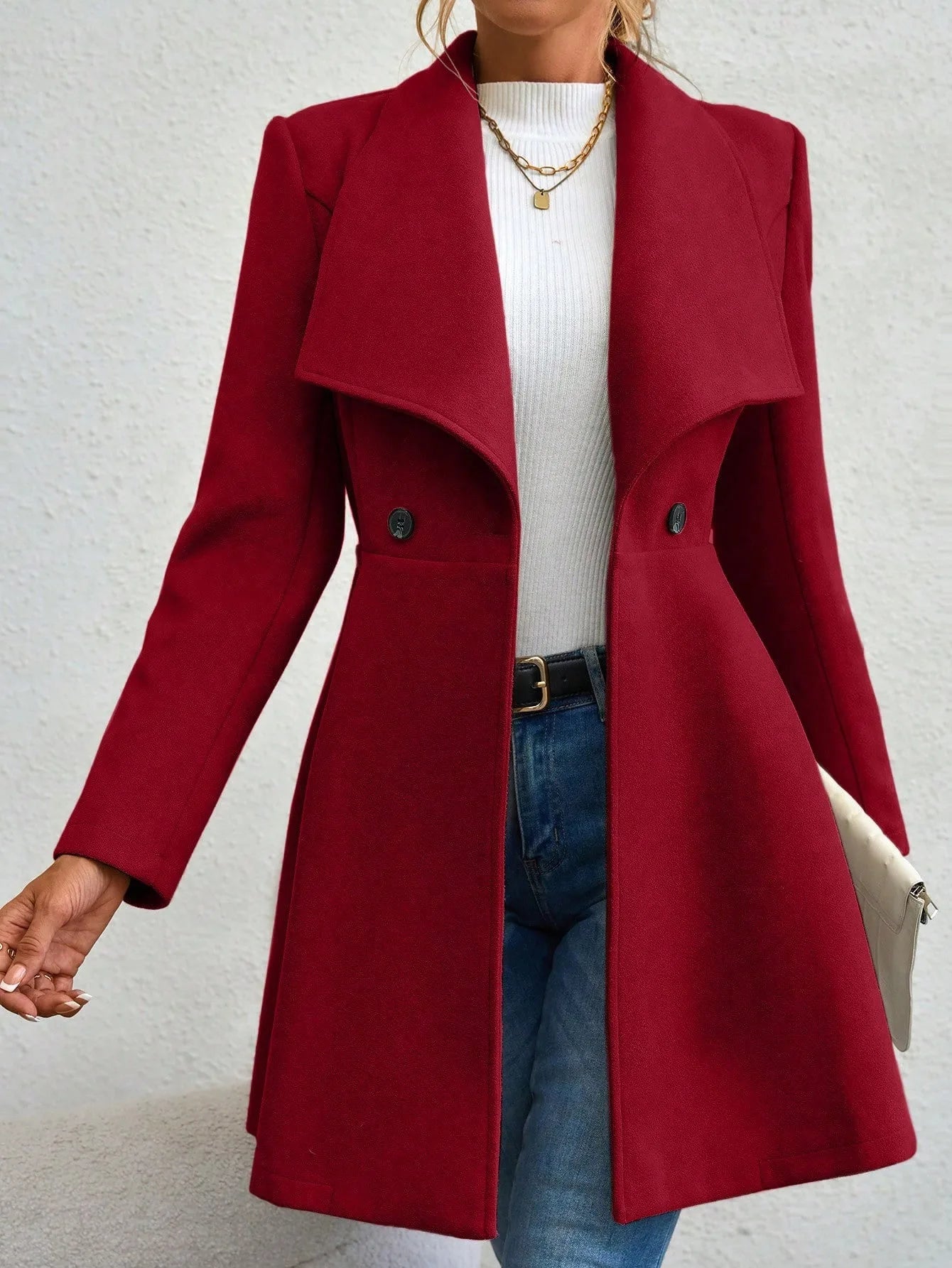 Europe America Autumn Winter New Style Womens Woolen Coat Fashion Trendy Lapel Button Slim Fit Solid Color Versatile Overcoat Lizbert