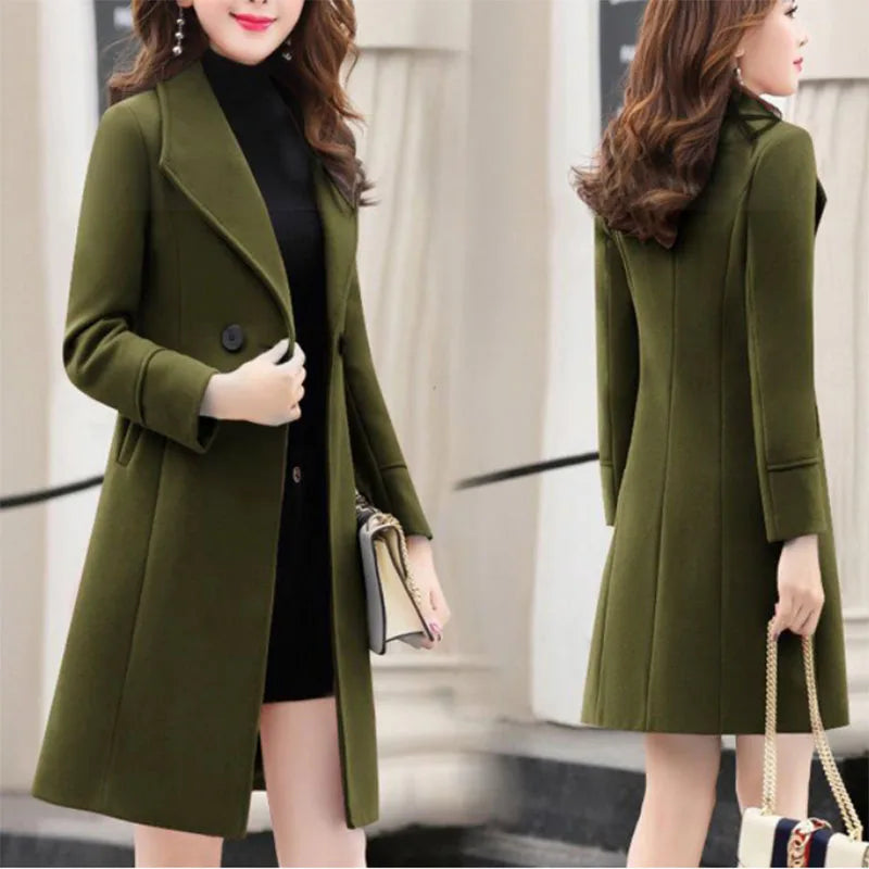 New Woolen Coat Female Long Autumn Winter Korean Fashion Slim Woolen Coats Woman Clothing Casual Parker Overcoat Trench Coats Lizbert