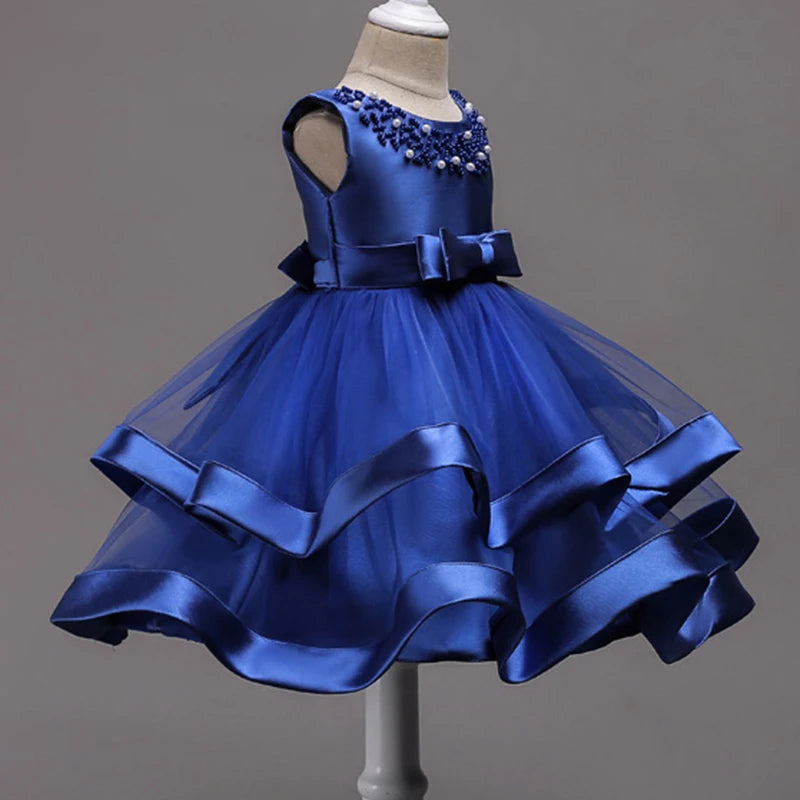 Kids Elegant Pearl Cake Princess Dress Girls Dresses For Wedding Evening Party Embroidery Flower Girl Dress Girl Clothes Lizbert