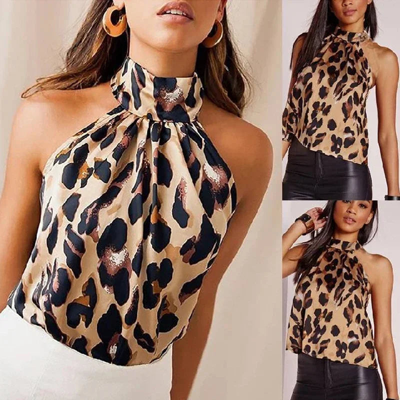 Summer Women Blouse Shirt 2025 Sexy Leopard Print Ladies Tops Halter Blouses Casual Female Sleeveless Womens Tops and Blouses Lizbert