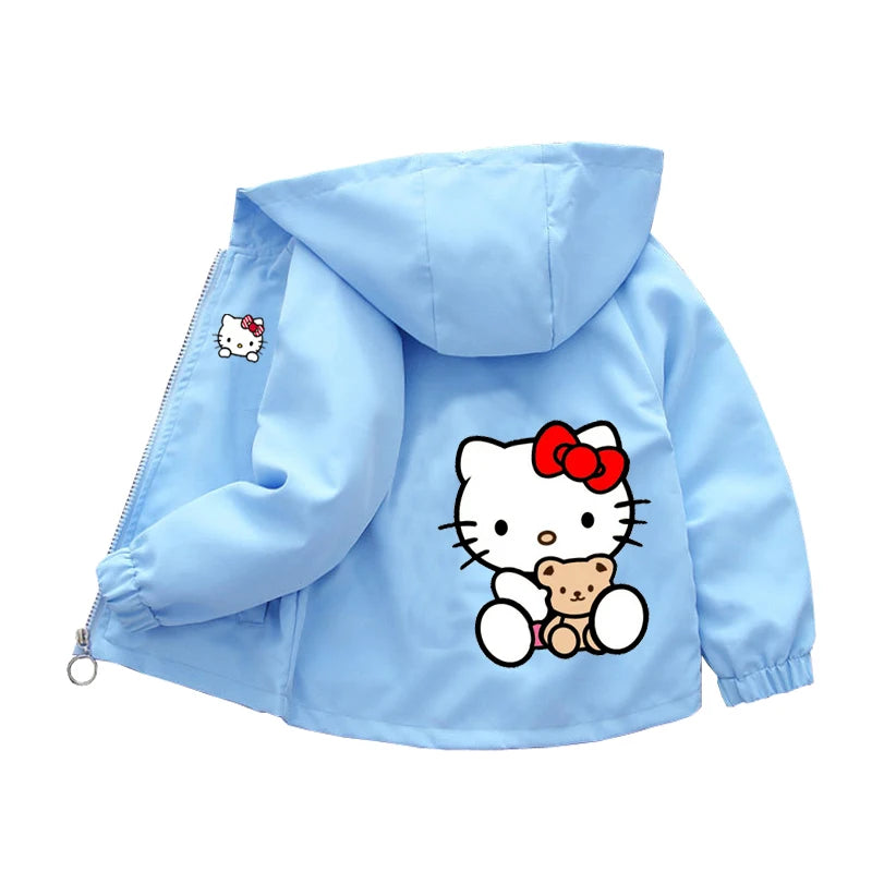 Sanrio Girls Cartoon Kuromi Cinnamoroll Jacket Hello Kitty ‌Princess Coats Spring Autumn Kids Hooded Jackets Casual Outerwear