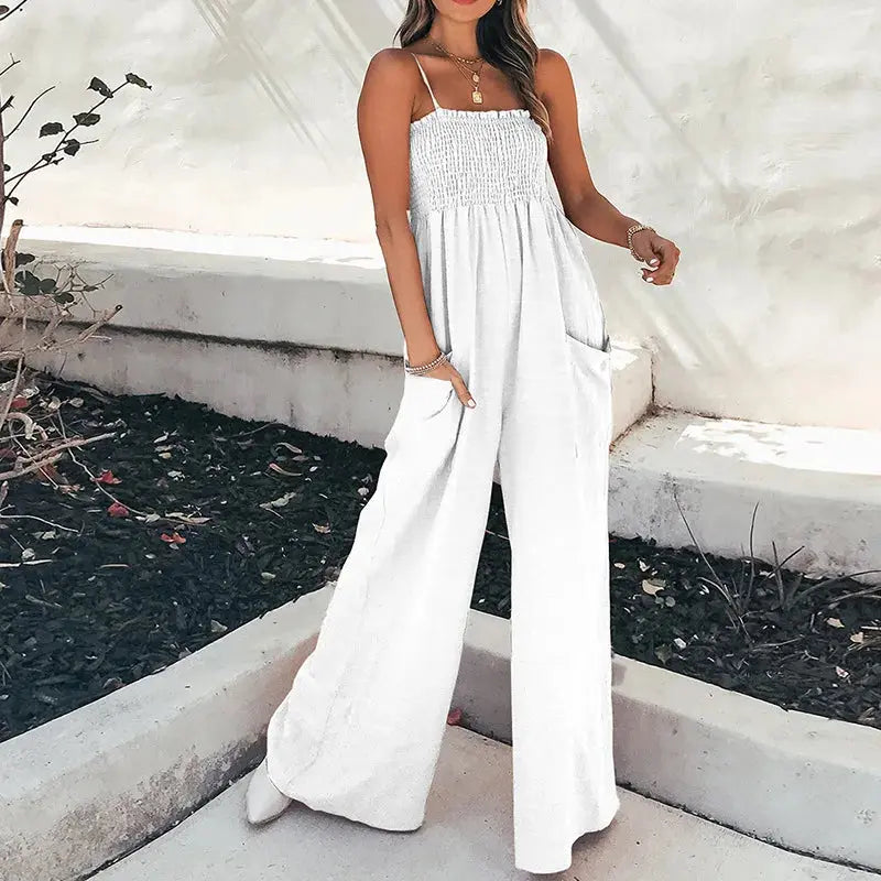 Jumpsuits Women new summer fashion solid color draw pleated wrap chest off shoulder high waist strap rompers clothing GHH9050 Lizbert