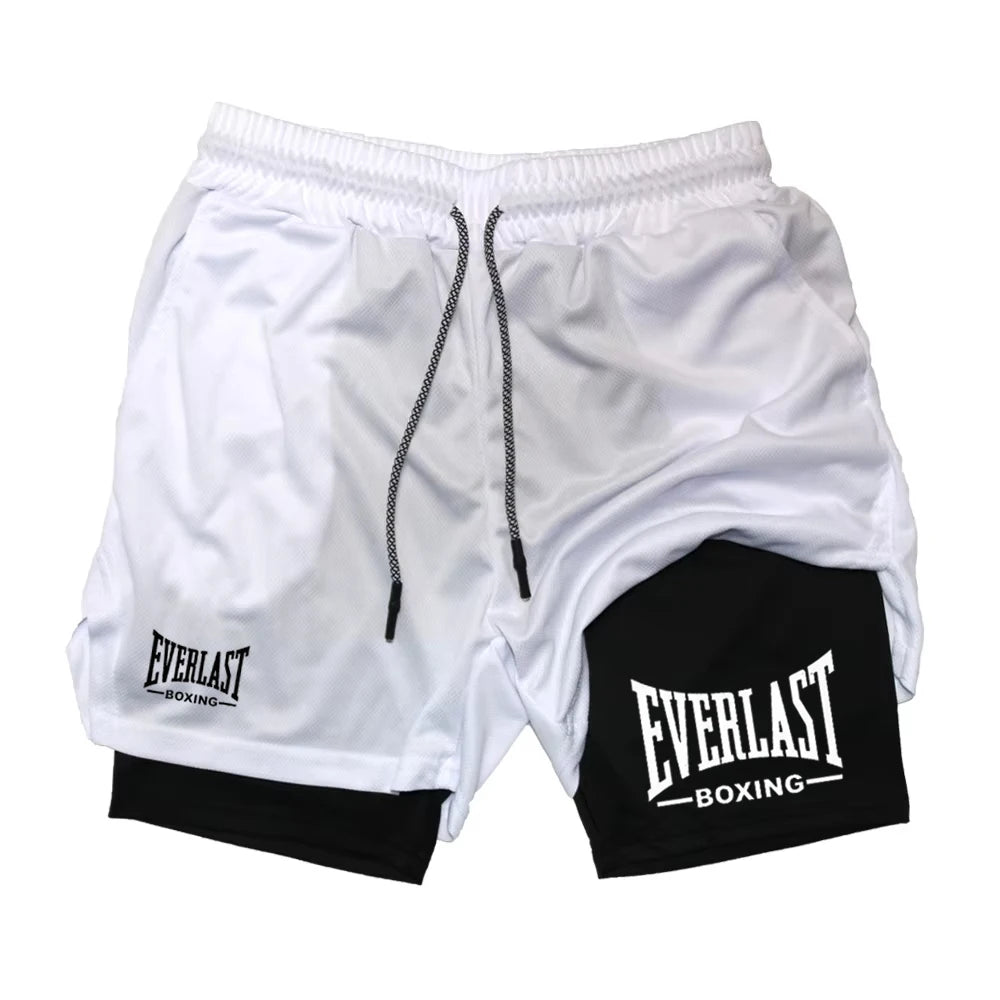 Men's compression gym shorts, EVERLAST printed sports pants, double layered, quick drying, basketball,  muscle, fitness RL0365 Lizbert