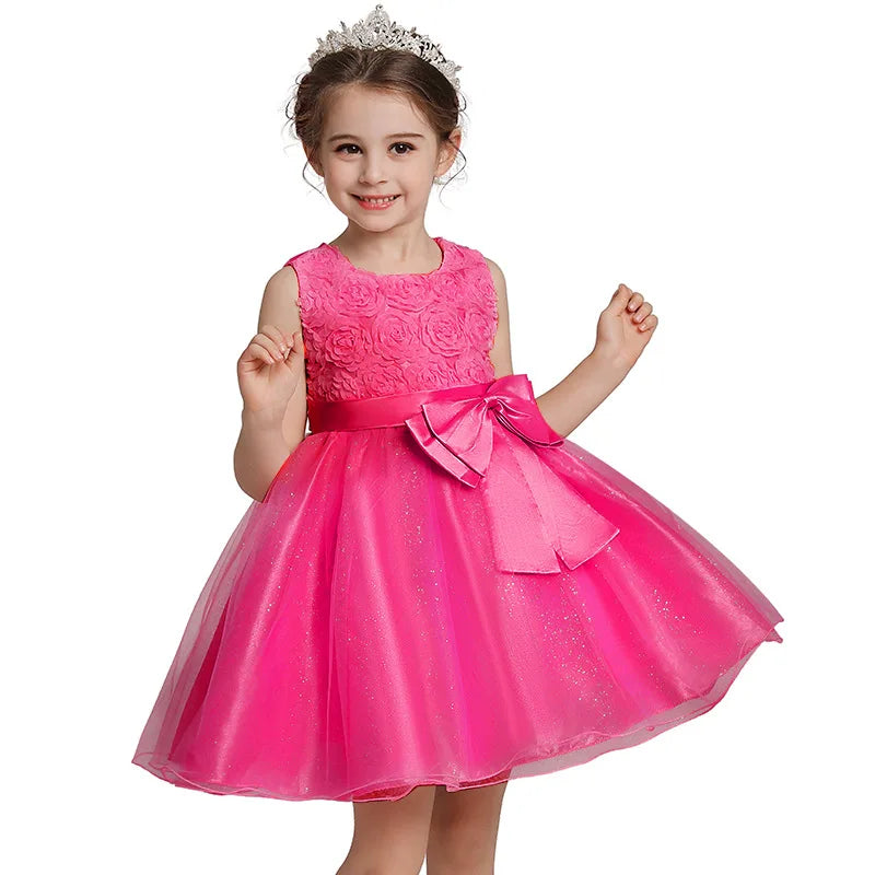 Girl's flower bow princess dress 1-12 year old Baby sequin mesh dress sweet casual dress birthday party performance costume Lizbert