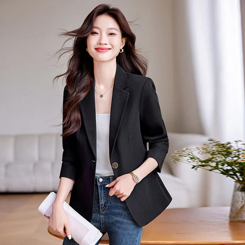 Women Blazer Casual Single Button Long Sleeve Red Black White Slim Suit Ladies Office Coat Fashion New Winter Autumn Jacket 2024 - Lizbert