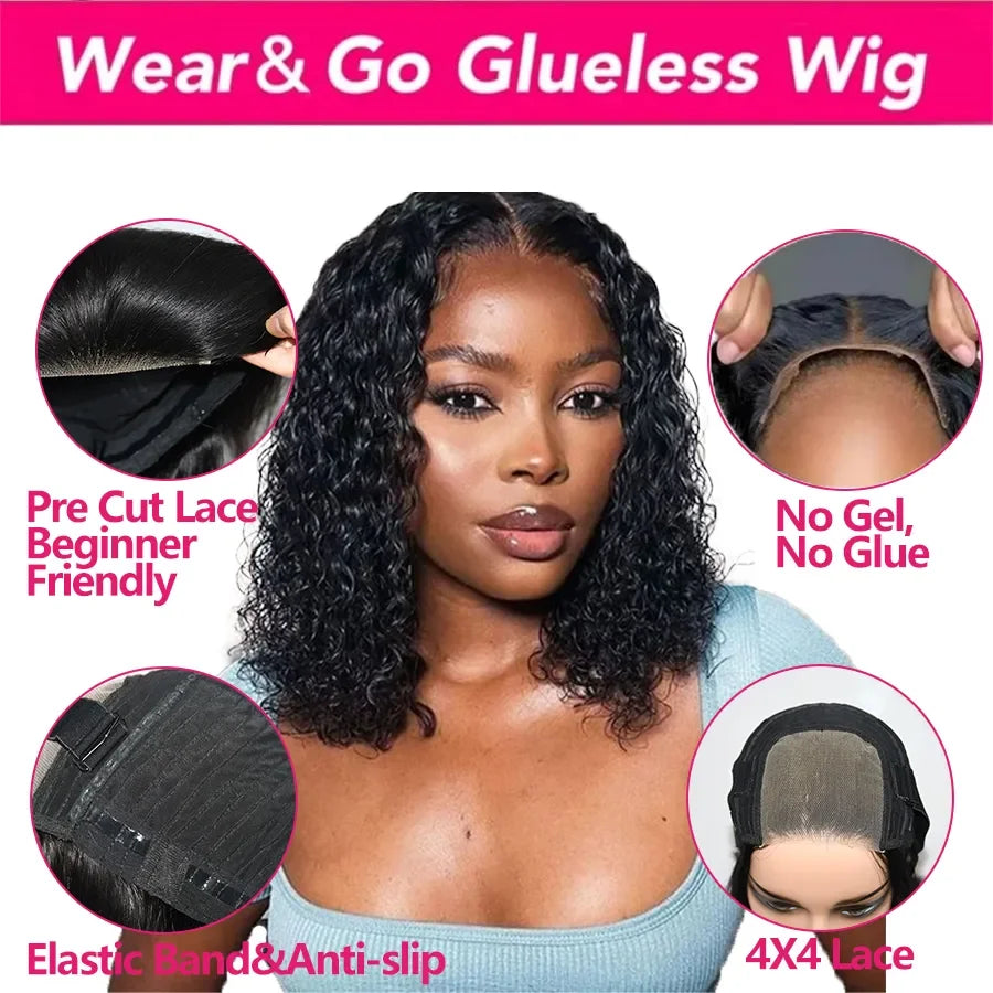 Favorite 180% Pre Cut - Short Bob Glueless  Human Hair Wigs
