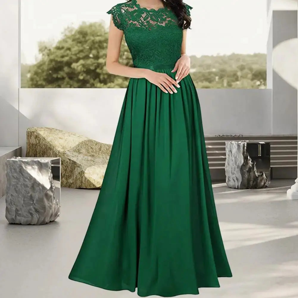 Casual Chic Lace Skirt Elegant Lace Maxi Dress for Women Mother of Bride A-line Wedding Party Gown Pleated Detail Dress Lizbert