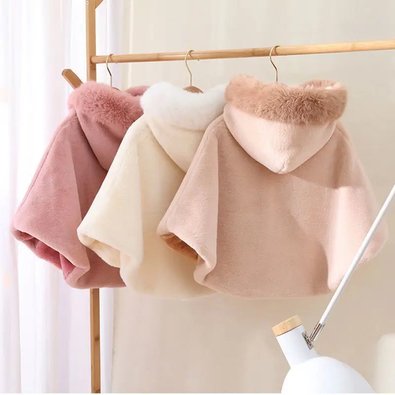 Baby Girl Cloak Faux Fur Winter Infant Toddler Child Princess Hooded Cape Fur Collar Baby Outwear Top Warm Clothes 1-7 Years Old Lizbert