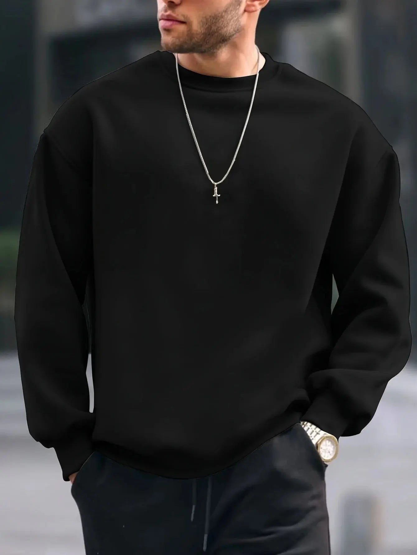 Men's sweatshirt autumn and winter fashionable casual loose BE KING bear cartoon printed fleece pullover round neck long sleeved sweatshirt Lizbert