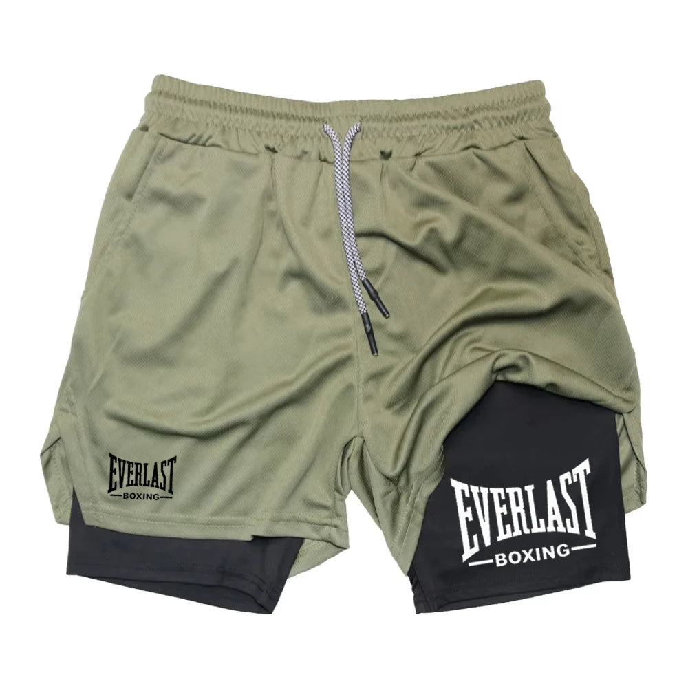 Men's compression gym shorts, EVERLAST printed sports pants, double layered, quick drying, basketball,  muscle, fitness RL0365 Lizbert