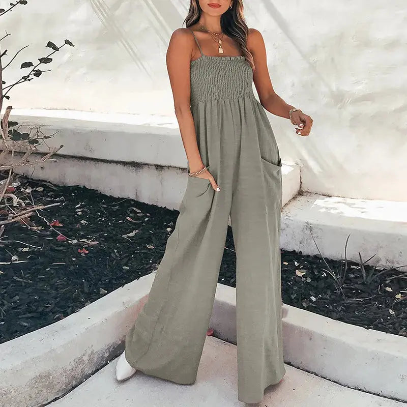 Jumpsuits Women new summer fashion solid color draw pleated wrap chest off shoulder high waist strap rompers clothing GHH9050 Lizbert