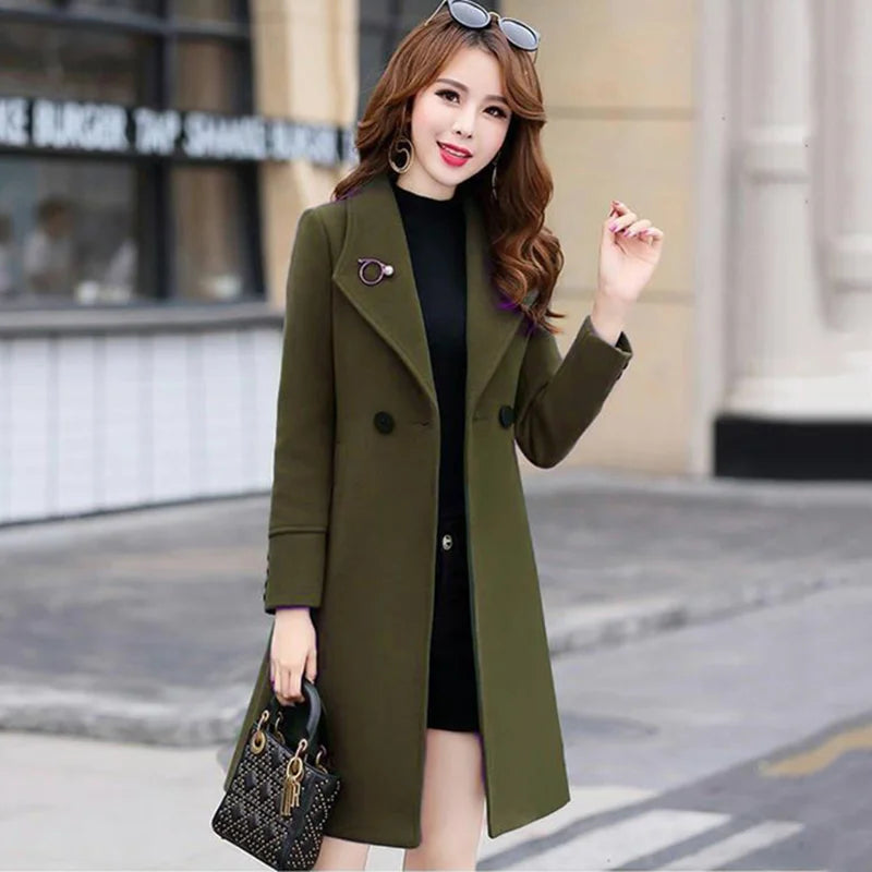 New Woolen Coat Female Long Autumn Winter Korean Fashion Slim Woolen Coats Woman Clothing Casual Parker Overcoat Trench Coats Lizbert