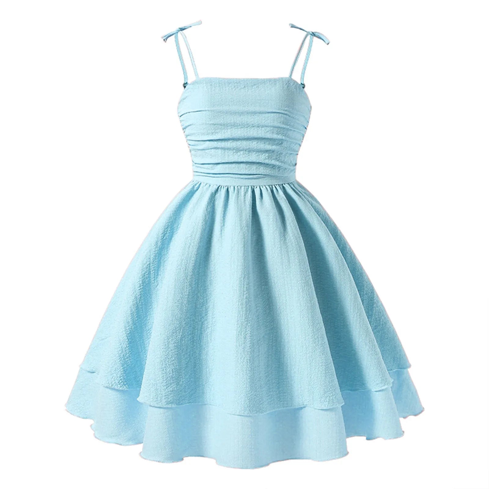 Girls' suspender princess dresses summer new bow suspender layered dress fashion solid color birthday party dresss 8-12Y