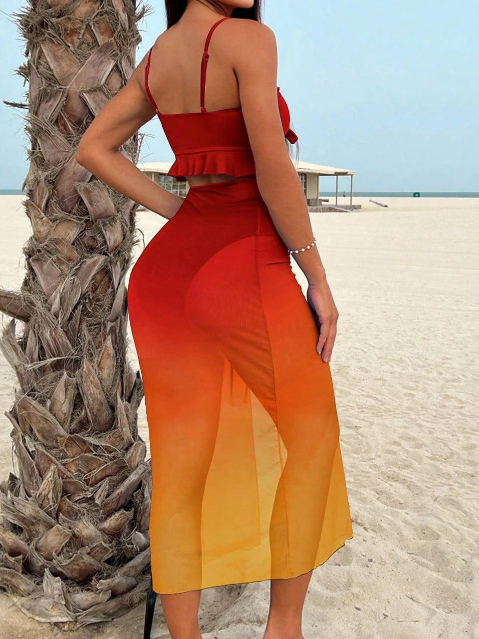 3 Pieces Tie Dye Knot Front Bikinis 2026 Women Ruffle Swimwear Female High Waist Swimsuit & Drawstring Beach Skirt Bathing Suit - Lizbert