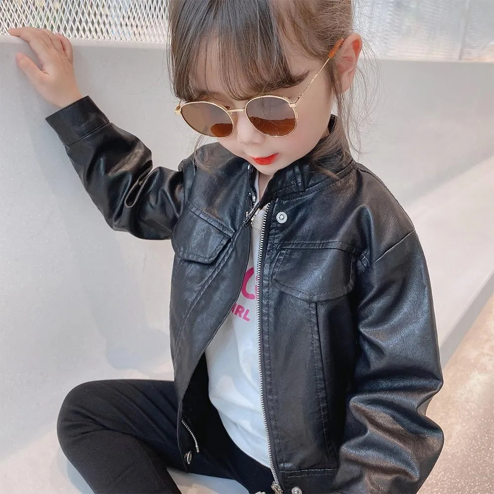 2024 Spring Girls Leather Jackets For 2-8 Years Children Classics Fly Coats Kids Clothing Baby Girls Fashion Pu Outerwear Jacket Lizbert