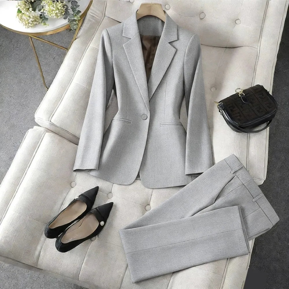 Brown Blazer Trousers Women's Suit Sets Long Sleeve Jacket Blazer Casual Office Ladies Pantsuit For Business Or Ceremony - Lizbert