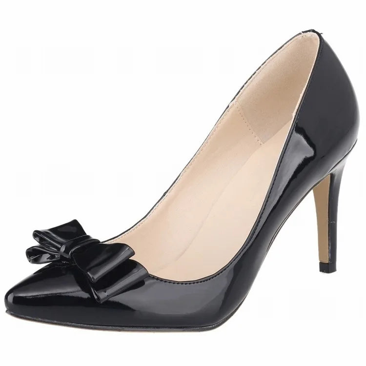 Women 9cm High Heels Butterfly Knot Red Black Sexy Pumps Pointed Toes Thin Heels Lady Bridal Evening Party Sweet Wedding Shoes Lizbert