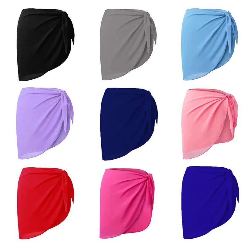 Women Short Sarongs Swimsuit Summer Coverups Beach Bikini Wrap Sheer Short Ladies Skirt Chiffon Scarf Cover Ups For Swimwear Lizbert