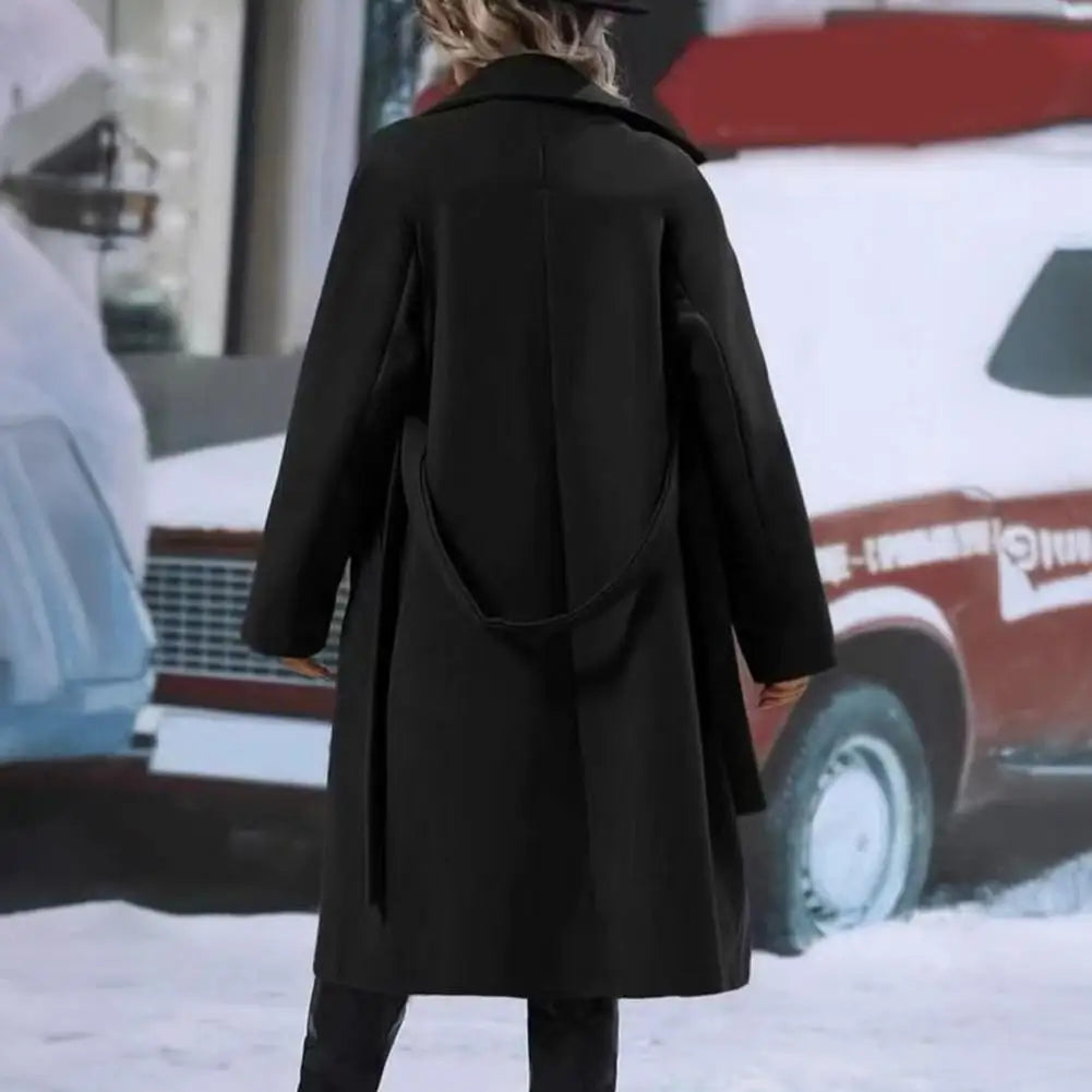 Women Casual Coat Women Windbreaker Coat Elegant Women's Wool Trench Coat with Belt Double Breasted Overcoat for Fall Winter Lizbert