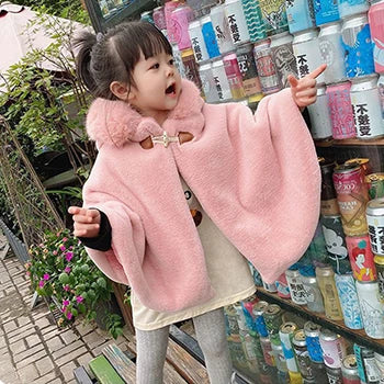 1-7 Years Old Baby Girl Cloak Faux Fur Winter Infant Toddler Child Princess Hooded Cape Fur Collar Baby Outwear Top Warm Clothes Lizbert