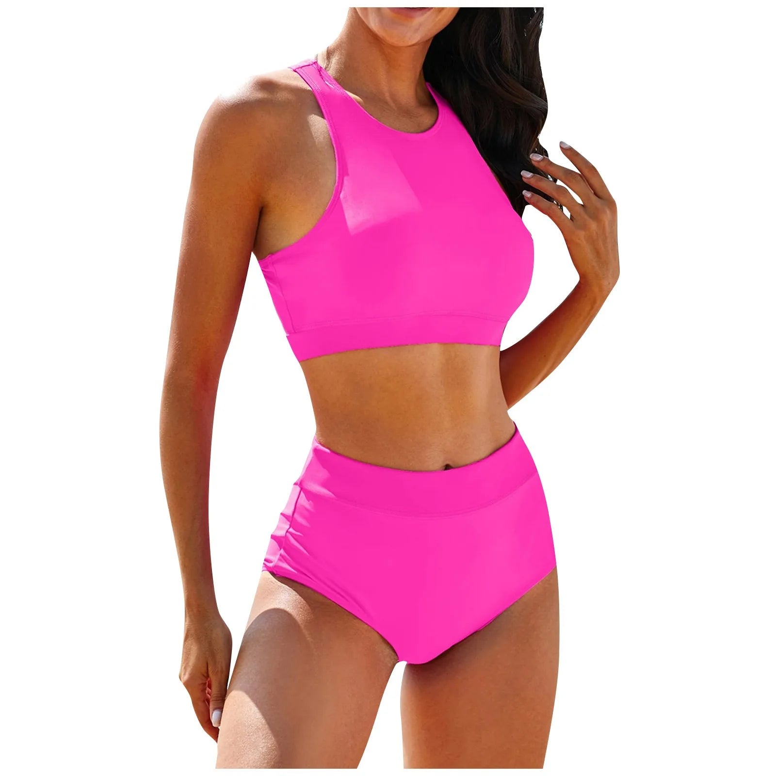 igh Waist Sexy Bikini Set 2024 Women Solid Color Tank Top Swimsuit Female Two Pieces Swimwear Beach Wear for Bathing Suit - Lizbert